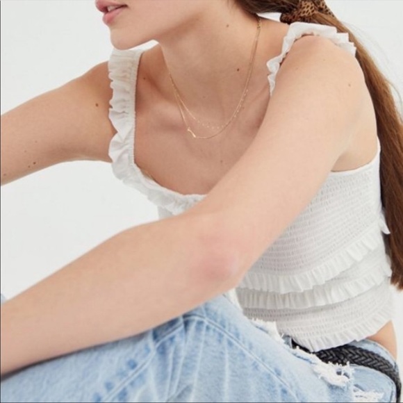 UO Pepita Smocked Ruffle Cropped Tank Top - Picture 3 of 9